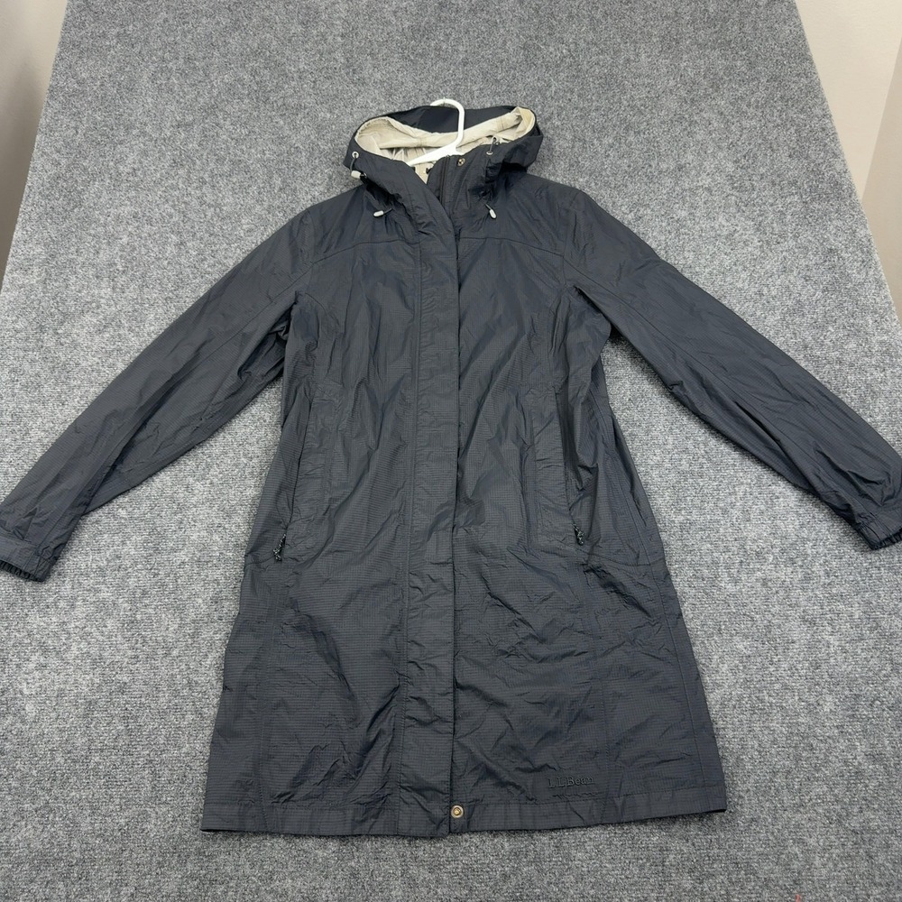 LL Bean Rain Jacket Womens XS Navy Blue‎ Nylon Hooded Longline Ripstop Gorpcore
